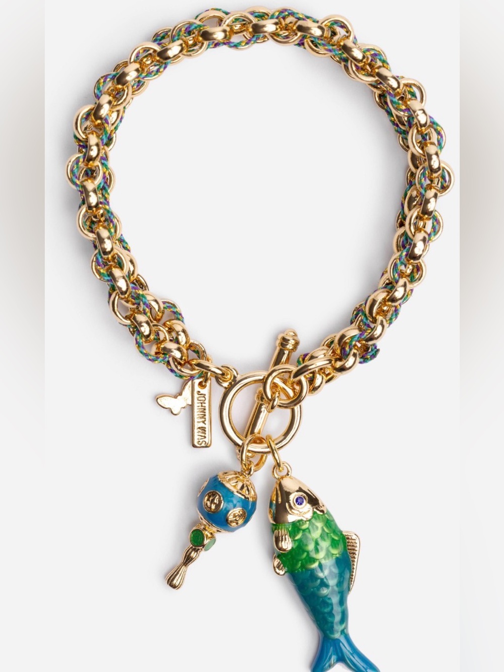 Johnny Was Double Novelty Rope Chain Fish Charm Bracelet $128 Retail NWT